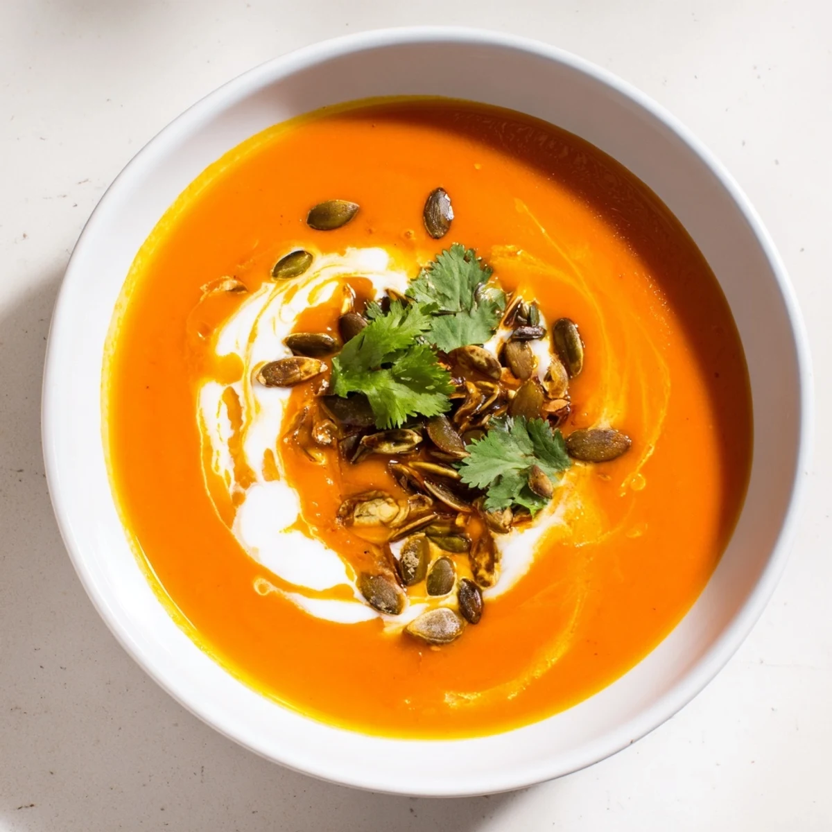 Creamy Sweet Potato & Carrot Soup, garnished with cilantro, ready to warm chilly winter nights.