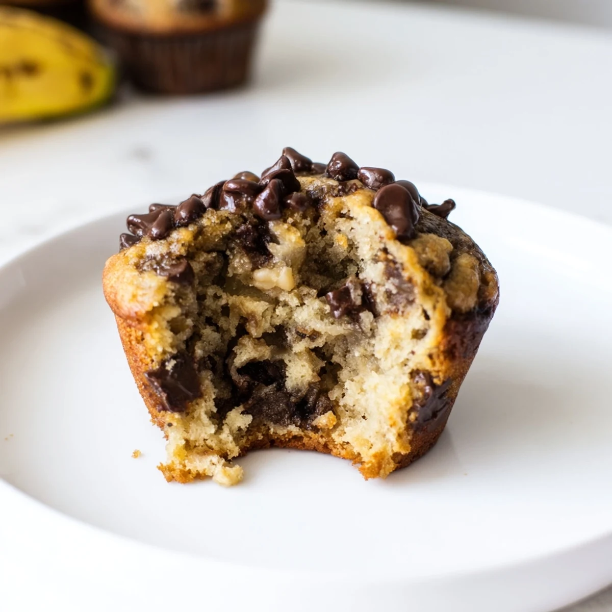 Warm, freshly baked banana chocolate muffins, perfect for a sweet treat with your coffee.