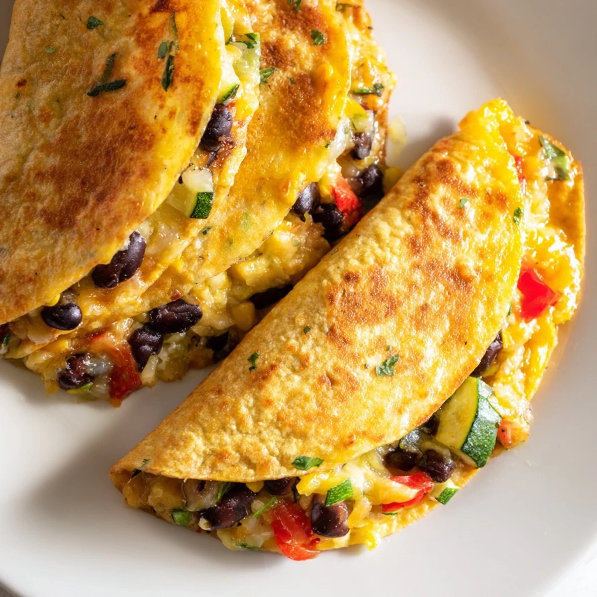 Vegetarian quesadillas with melted cheese, beans, and fresh veggies, ready to slice and enjoy.