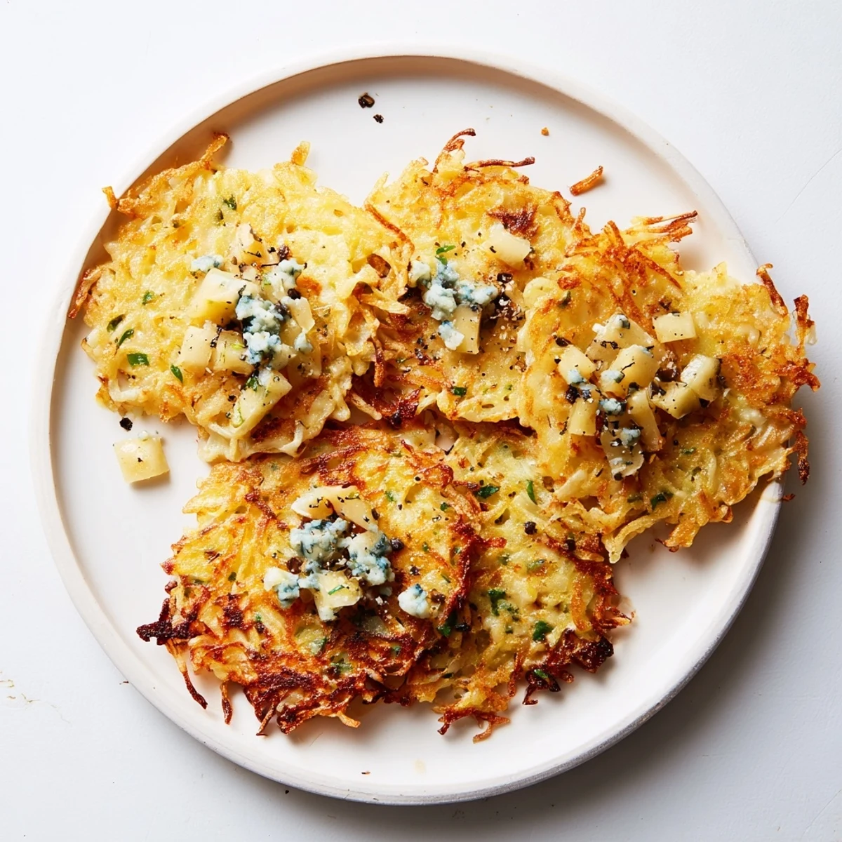 Delicious Budget Potato Pancakes with melting cheese compote: a comforting, vegetarian main course.