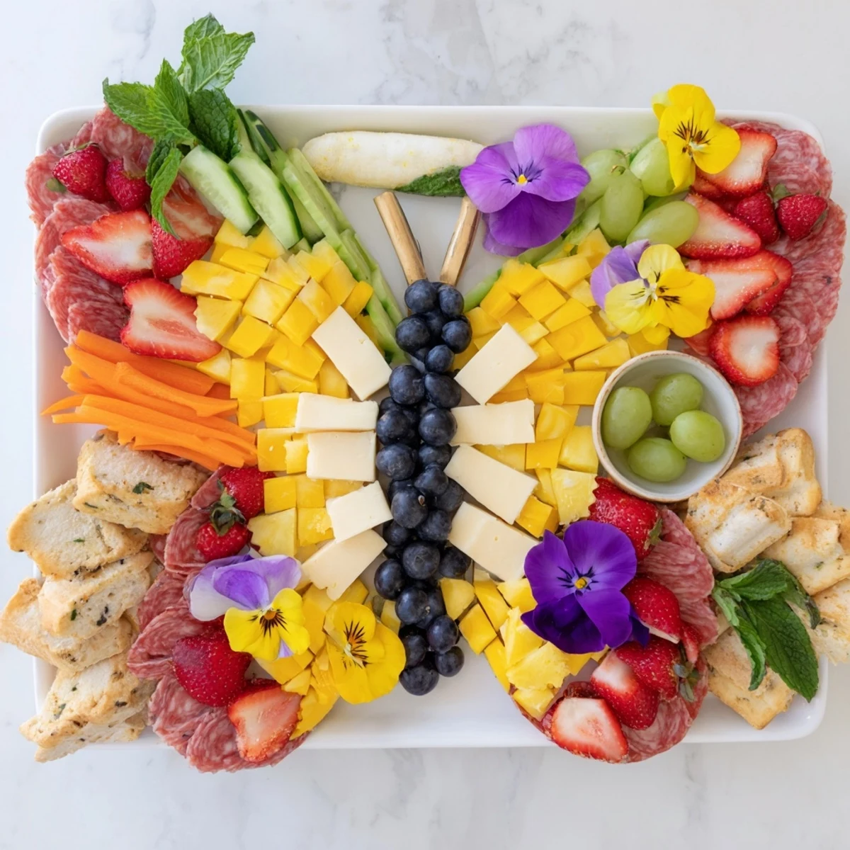 A visually stunning Butterfly Summer Board, featuring arranged fresh fruits, perfect for summer gatherings.