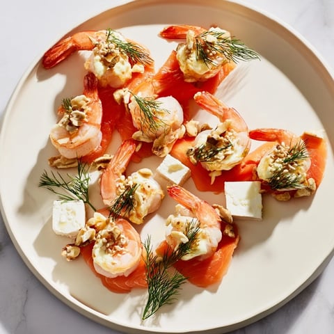 A colorful Wave Rider Surfer Snack Board with salmon, shrimp, and fresh fruit, ready to enjoy.