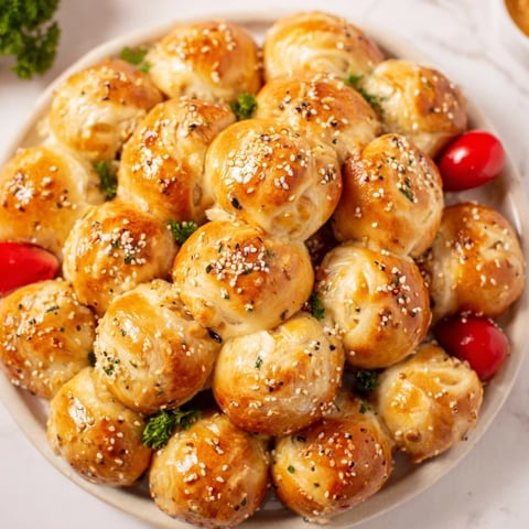 Golden, pull-apart Pretzel Joy Wreath, showcasing a cheesy filling and sprinkled pretzel salt.