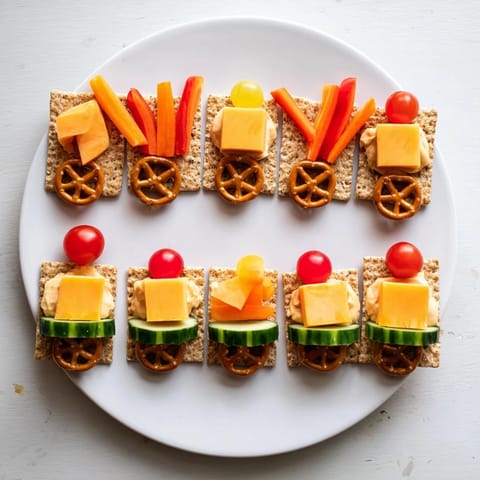 Delicious Choo Choo Train Snack Track loaded with cheese, veggies, and fruits, perfect for a kids' party.