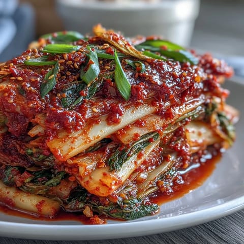 Hausgemachtes Kimchi in einem Glas mit eingelegtem Chinakohl und Rettich, perfekt als Beilage