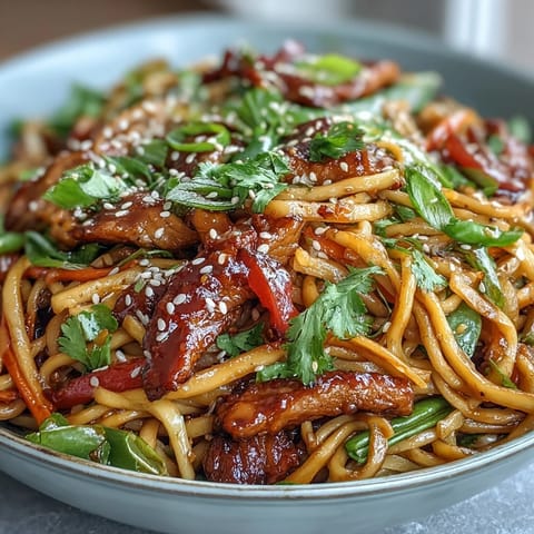 Schweinefleisch Nudel Pfanne Asiatisch