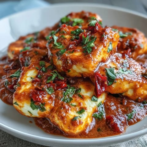 A vibrant serving of Creamy Halloumi and Tomato Curry paired with fluffy basmati rice.