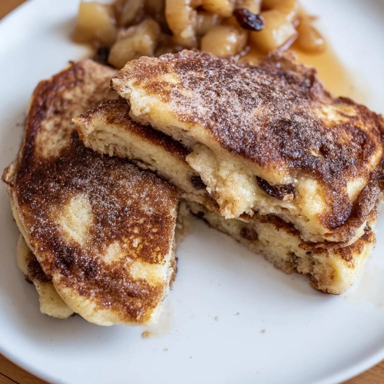 Homemade Quarkkeulchen with apple compote, showcasing the fluffy texture and golden-brown crust.
