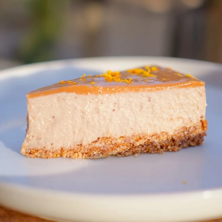 A slice of the festive Lebkuchen Cheesecake with a creamy cinnamon frosting, a delicious holiday dessert.