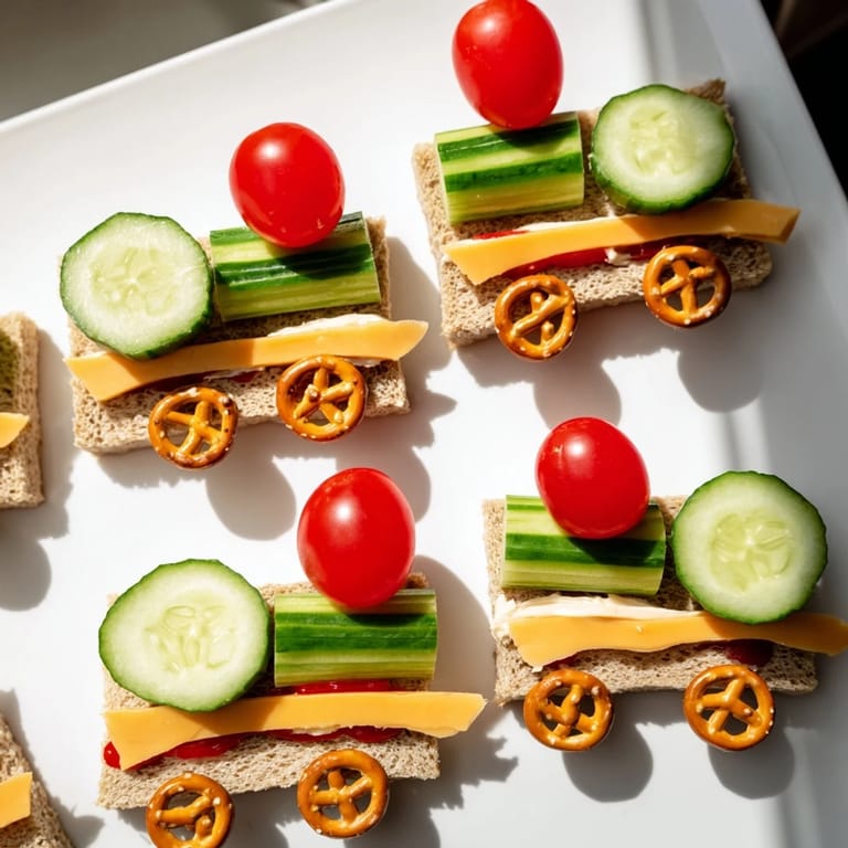 Colorful train track sandwiches, a fun Train Track Sandwich Board lunch, perfect for kids.