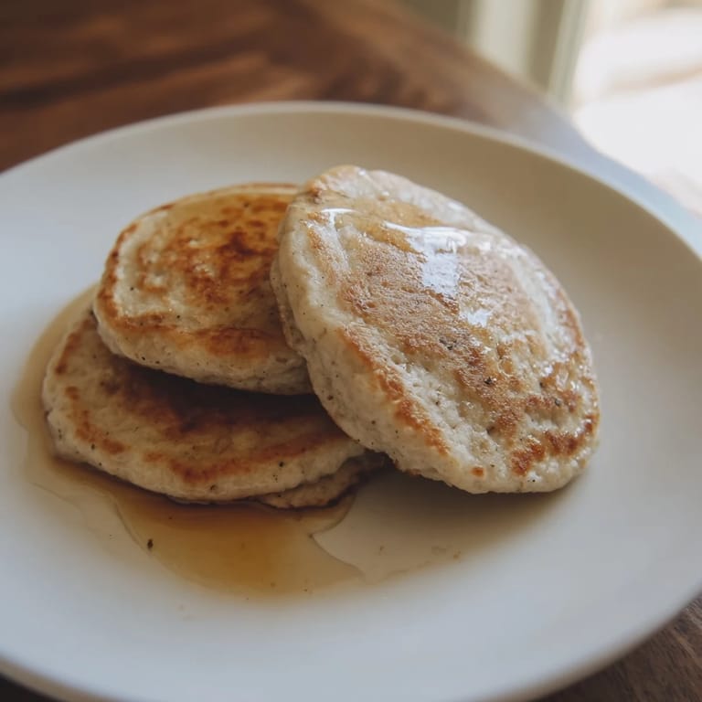 Close-up of three-ingredient protein banana pancakes, gently browned and cooked to perfection.