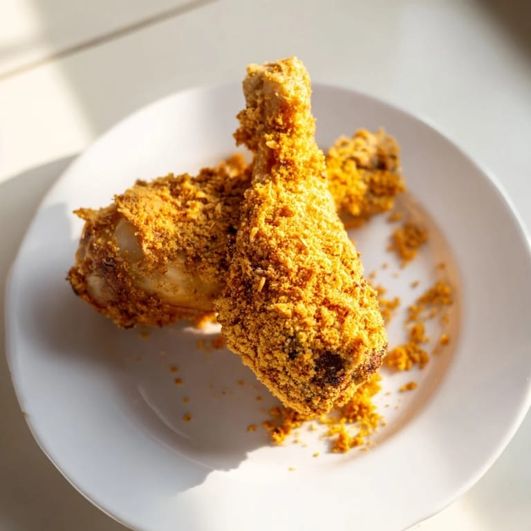 Homemade KFC-style crispy chicken, ready to serve with sides, steaming and smelling delicious.