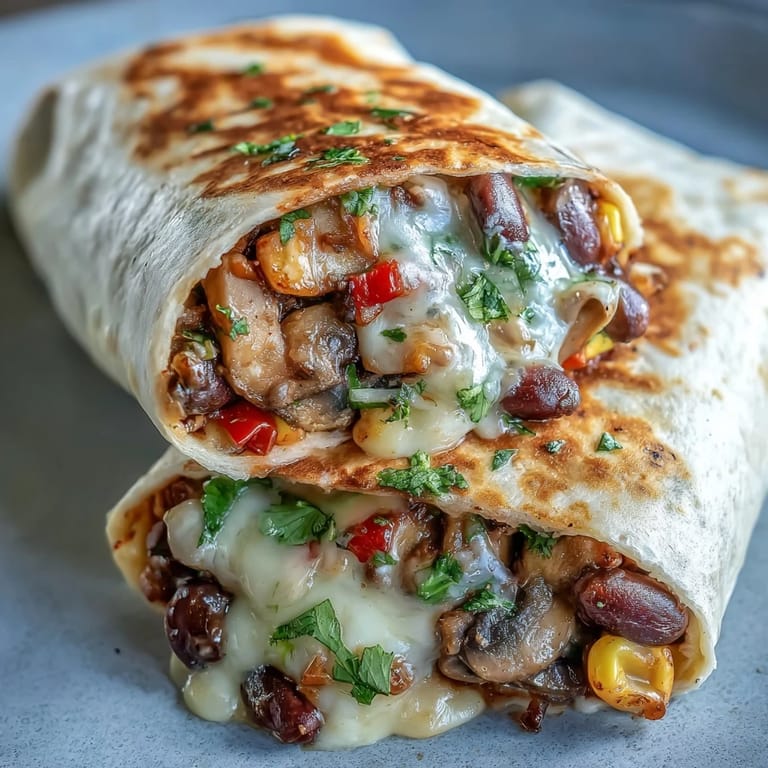 Gefüllte Veggie Burritos mit bunten Paprikastreifen, Mais und frischer Koriandernote, serviert mit saurer Sahne.