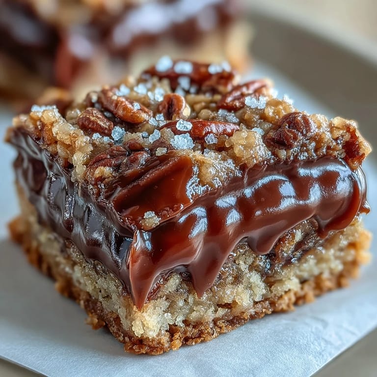 Warmes Dessert: Decadent Sweet and Chewy Turtle Bars mit flüssigem Karamell und Schokostücken.