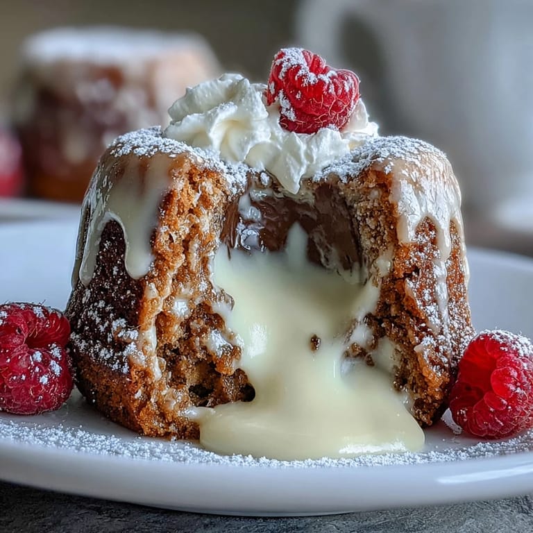 Dusted Hojicha White Chocolate Lava Cake served warm on a white plate, ideal for dinner parties.