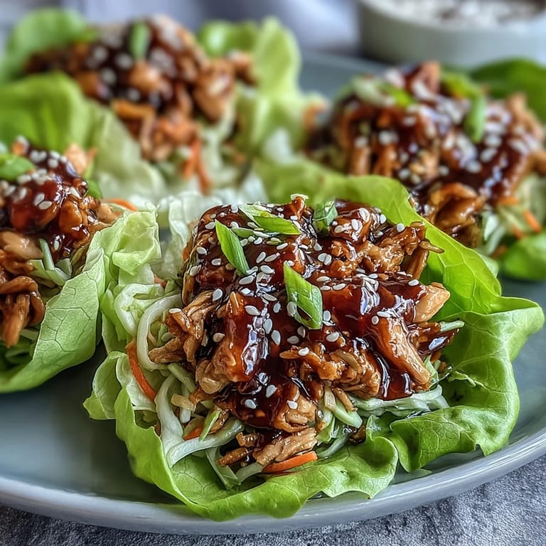 Steamy skillet of turkey noodles being spooned into fresh Potsticker Noodle Lettuce Cups.