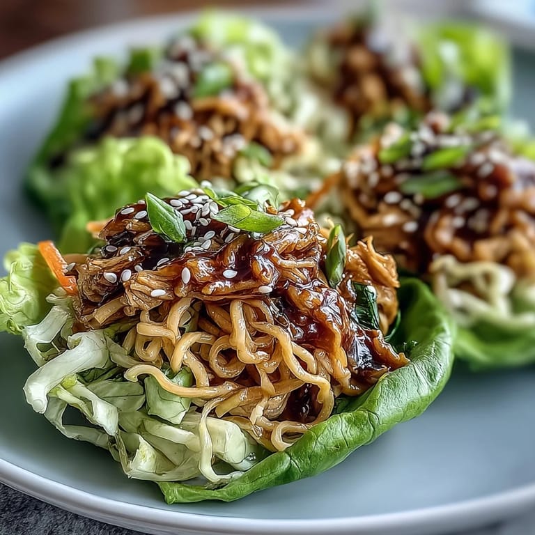 Forkful of tender turkey noodles for Potsticker Noodle Lettuce Cups beside mint garnish.