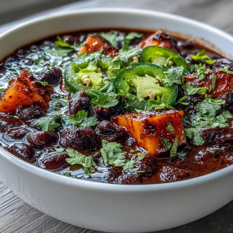 2. Herzhafter, rauchiger schwarzer Bohnen- und Süßkartoffelsuppe mit cremiger Lime Crema, perfekt für gemütliche Abendessen.  