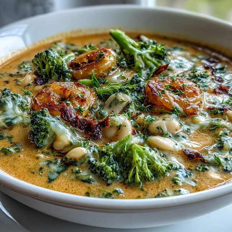 2. Reichhaltige und samtige Brokkoli-Cheddar-Bohnensuppe mit Cannellini-Bohnen und aromatischem Gemüse.