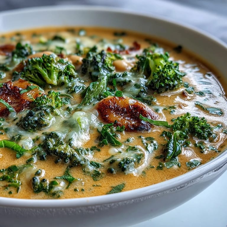 3. Wärmende Brokkoli-Cheddar-Bohnensuppe mit cremiger Konsistenz und knusprigem Brot als Beilage.
