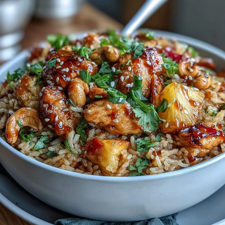 Jasminreis mit zartem Hühnchen, frischer Ananas und knackigem Gemüse, alles in süßer Chilisauce geschwenkt. Ein aromatisches Wok-Gericht für jeden Tag.  
