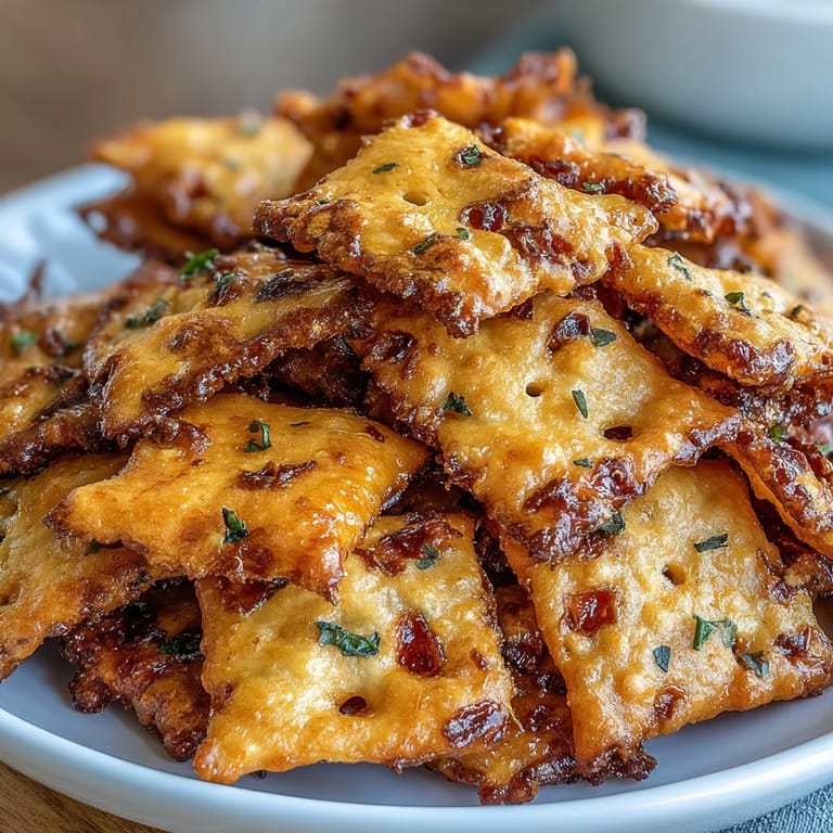 Goldbraune, knusprige Sourdough Cheez-Its mit Jalapeño und geräuchertem Paprika – ein würziger Snack für jede Gelegenheit.