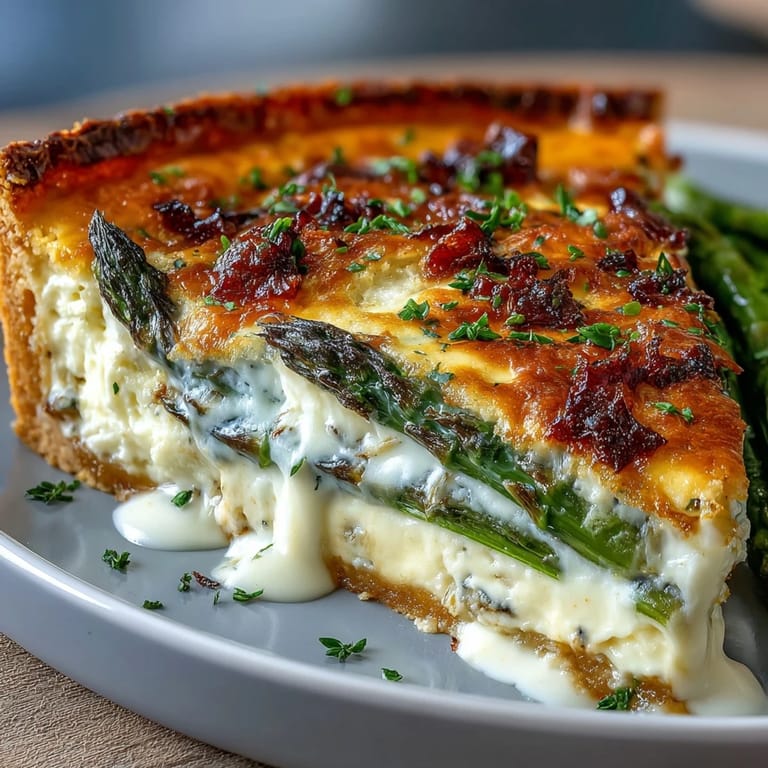 3. Cremige Quiche mit frischem Spargel und geschmolzenem Brie, serviert als köstliches Hauptgericht.