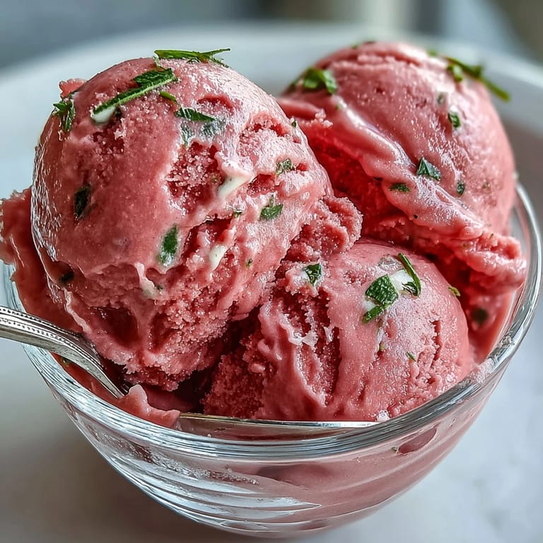 Leichtes 3-Zutaten-Wassermelonensorbet, perfekt eisgekühlt für heiße Nachmittage, fruchtig und lecker.