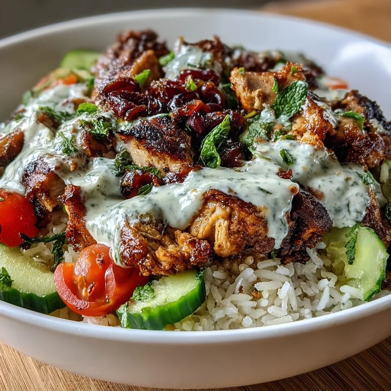 Bunte Middle Eastern Shawarma Bowl mit frischem Reis und knackigem Gemüse delight.