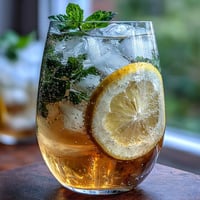 Limoncello Spritz Mocktail mit Zitronenscheiben und Minze in einem Weinglas.