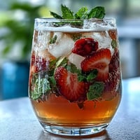 Festlicher Selbstbedienungs-Limonadenstand mit frischen Früchten und Kräutern für die Abschlussfeier.  